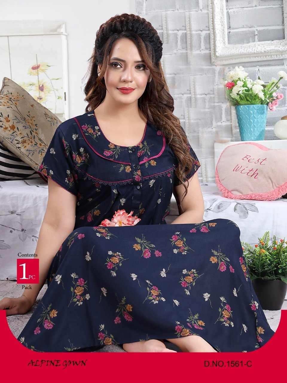Botanical Floral Print Alpine Night Gown for Women/Girls.
