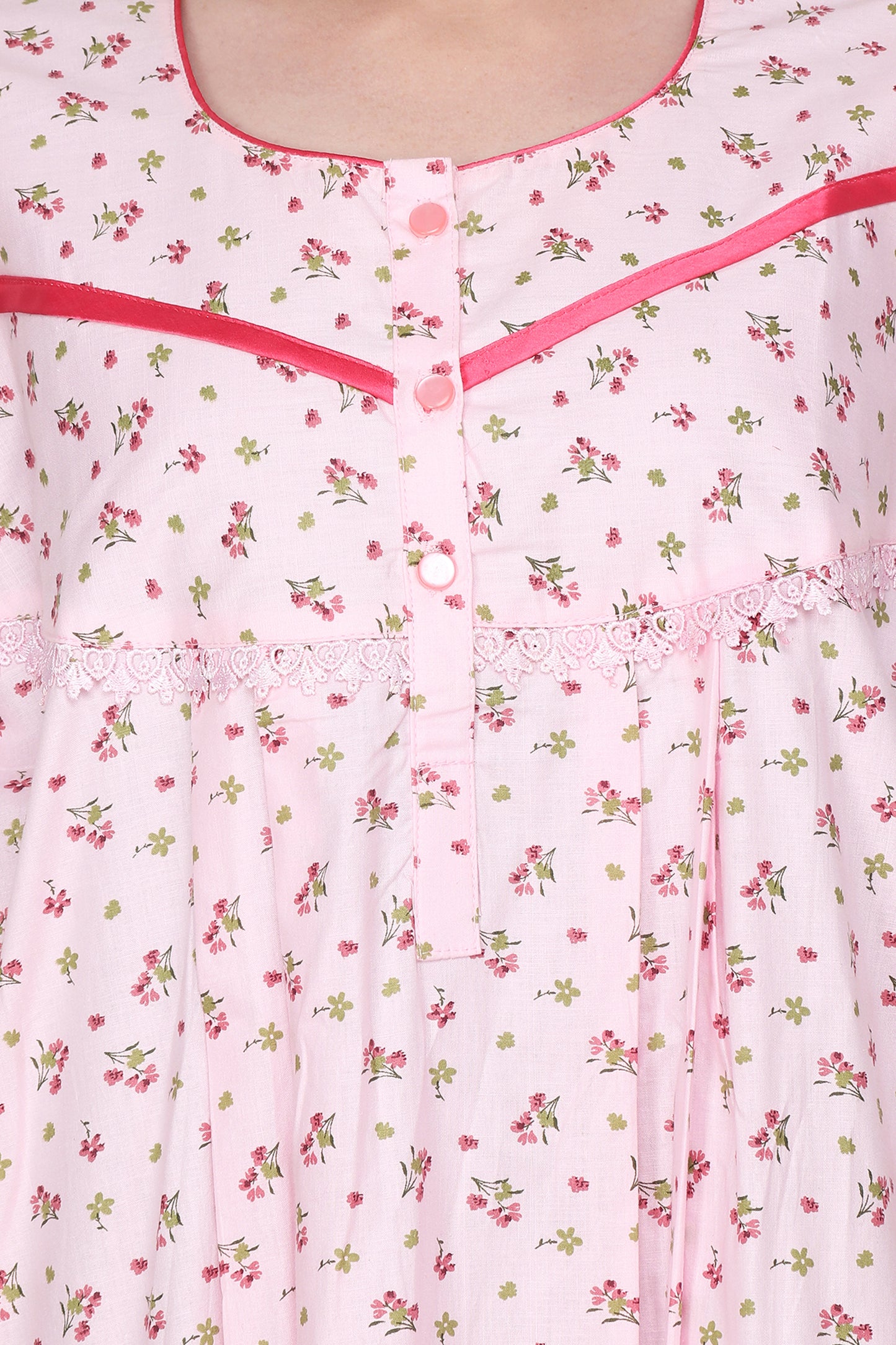 Floral Printed Cotton Night Gown with Pocket