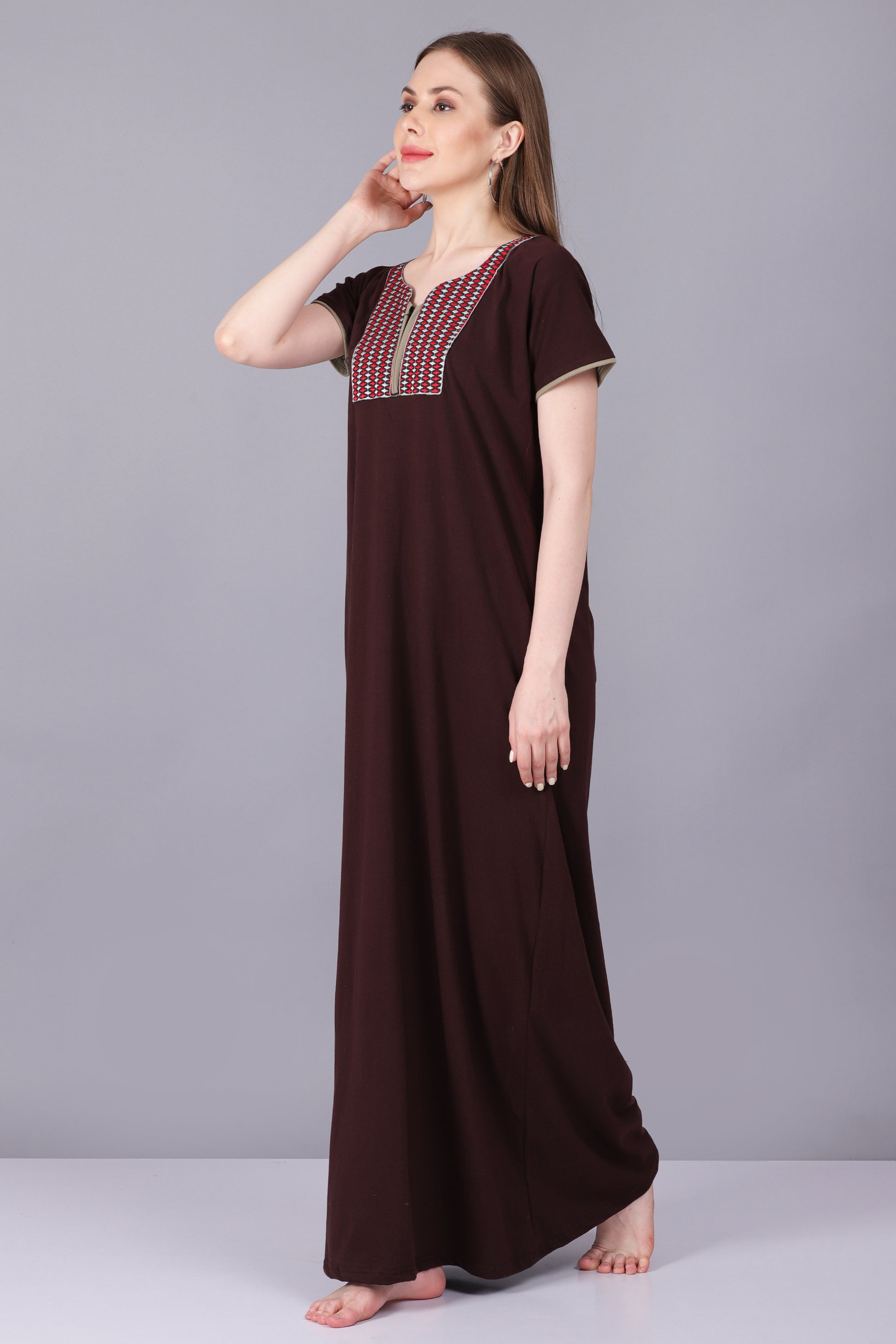 REN STAR Women's Floral Print Hosiery Cotton Full Sleeve Nightwear  Nighty/Maxi/Gown (Color-Pink, Size-XXL)