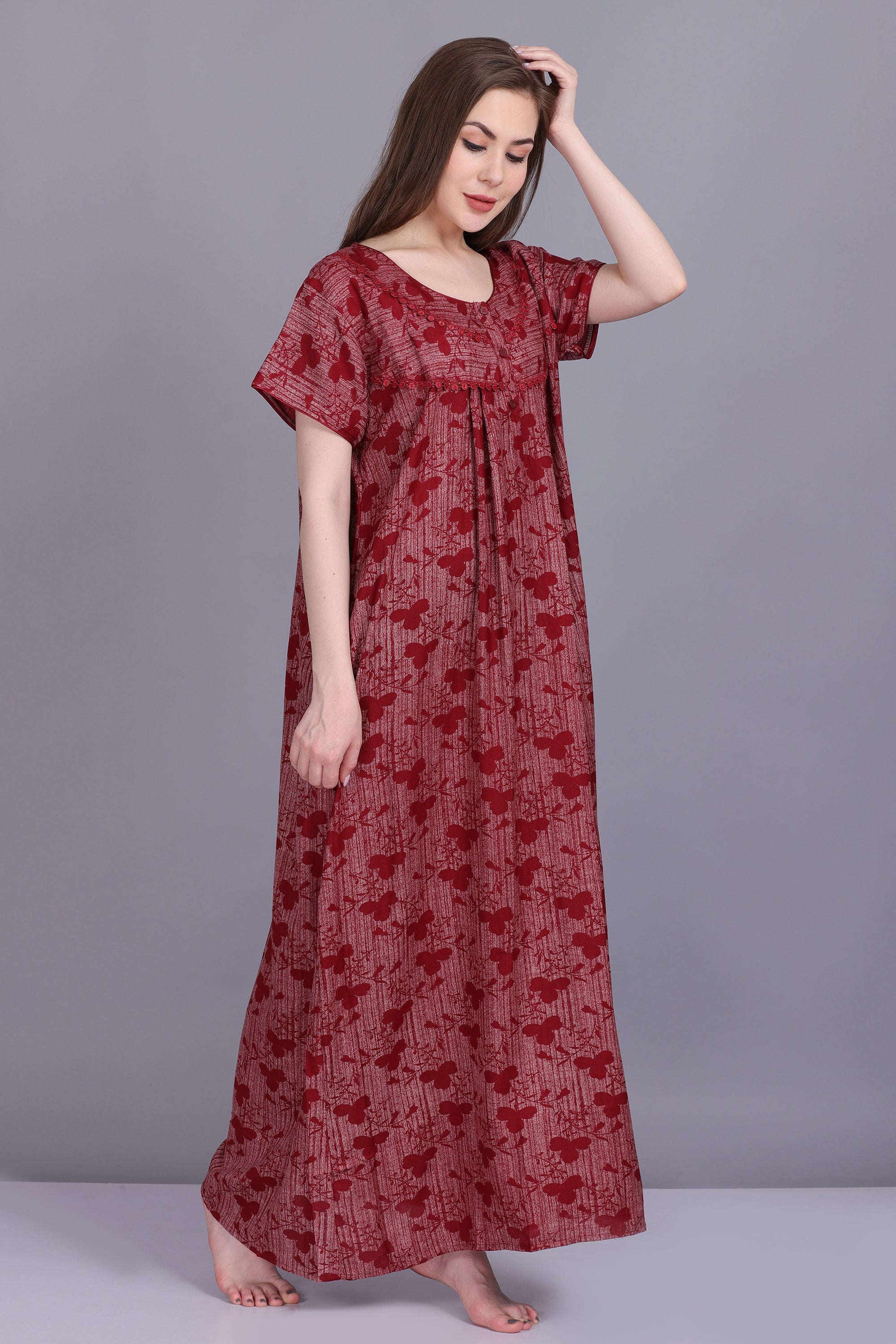 Printed Robe & plain nighty Nightgown set - Private Lives