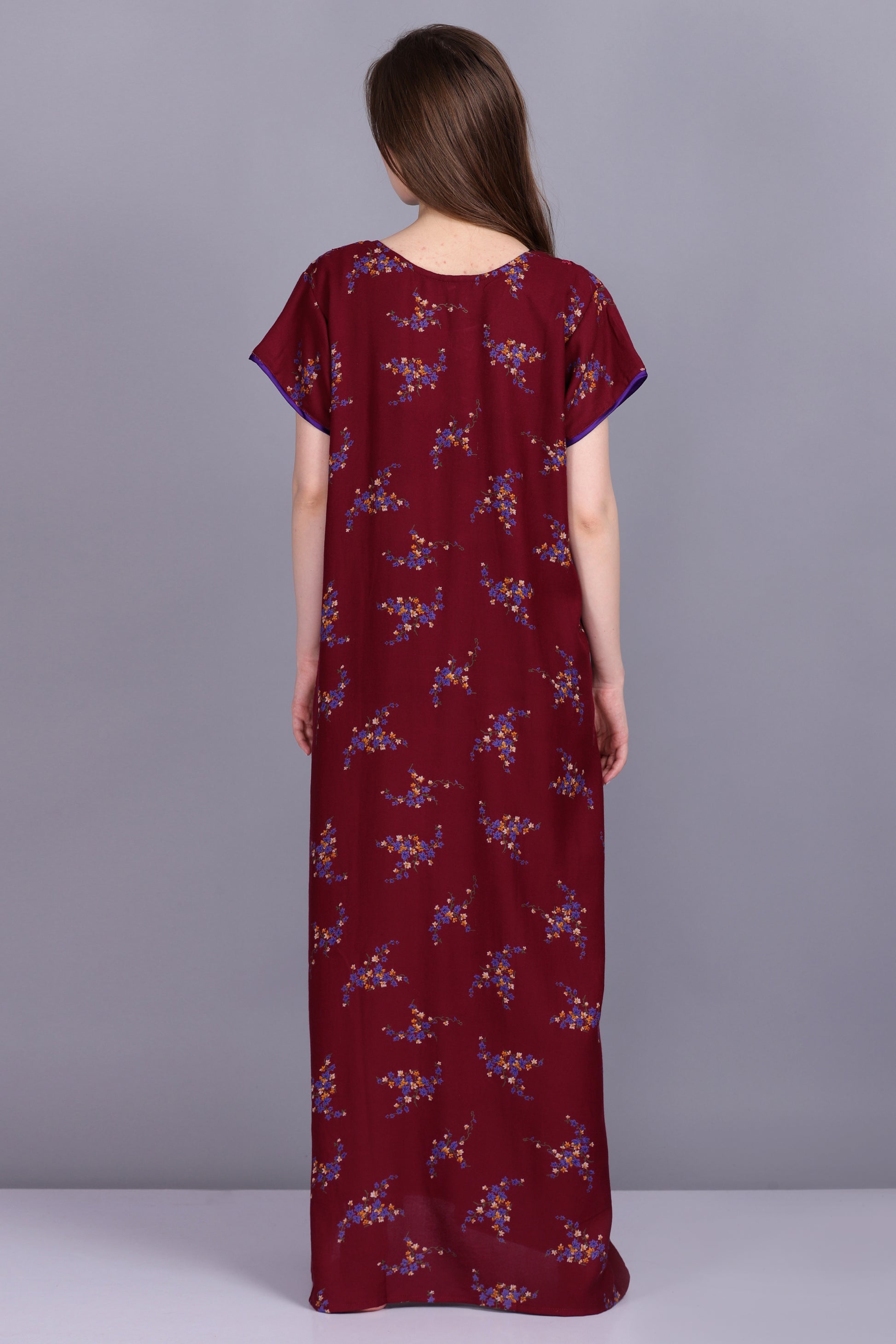 Floral Print & Short Sleeves Alpine Women Night Gown / Nighty
