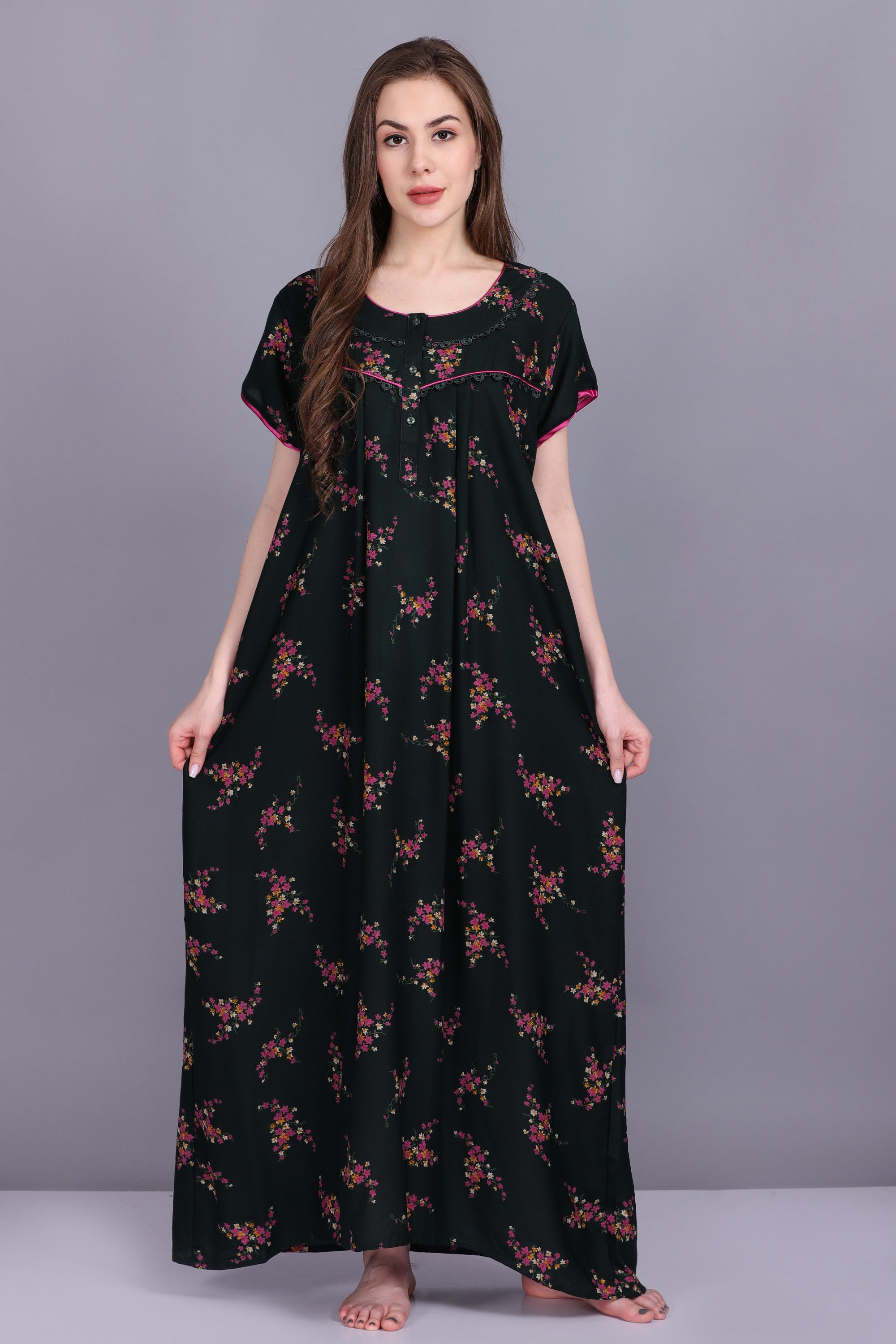 creativegifts Women's Satin Maxi Nighty Kaftan Kimono Sleeve Short Solid  Nightdress Gown Sleepwear with Drawstring Pack of 2 (12mch-1) at Amazon  Women's Clothing store